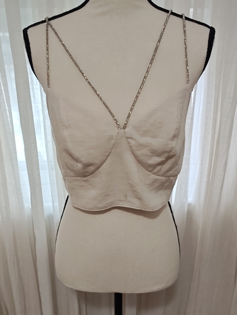 Beaded Strap Cream Crop Top